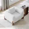 Curva White Boucle Accent Chair with Wood Frame Round Small Modern Beige & Coffee Table Set