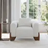Curva White Boucle Accent Chair with Wood Frame Round Small Modern Beige & Coffee Table Set