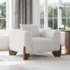 Curva White Boucle Accent Chair with Wood Frame Round Small Modern Beige & Coffee Table Set
