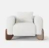 Curva White Boucle Accent Chair with Wood Frame Round Small Modern Beige & Coffee Table Set
