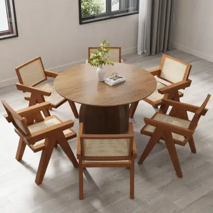 1000mm Walnut Dining Table & 6 Dining Chairs Set