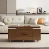 100 cm Lift-Top Foldable Walnut Coffee Table with 4 Stools & Storage