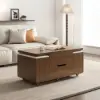 100 cm Lift-Top Foldable Walnut Coffee Table with 4 Stools & Storage