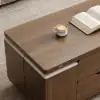 100 cm Lift-Top Foldable Walnut Coffee Table with 4 Stools & Storage