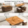 100 cm Lift-Top Foldable Walnut Coffee Table with 4 Stools & Storage