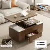 100 cm Lift-Top Foldable Walnut Coffee Table with 4 Stools & Storage