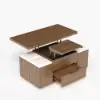 100 cm Lift-Top Foldable Walnut Coffee Table with 4 Stools & Storage