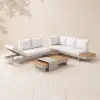 Tevara 4-Piece Outdoor Teak & Aluminium Modular Sofa Set with Coffee Table for 6 – Sand