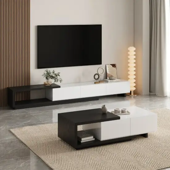 Picture of Quoint Extendable TV Stand & Coffee Table Set – White – Black
