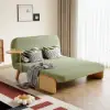 1520 mm 2-Seater Velvet & Rattan Pull-out Sofa Sofa with Rotating Tray