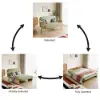 1520 mm 2-Seater Velvet & Rattan Pull-out Sofa Sofa with Rotating Tray