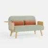 1520 mm 2-Seater Velvet & Rattan Pull-out Sofa Sofa with Rotating Tray