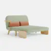 1520 mm 2-Seater Velvet & Rattan Pull-out Sofa Sofa with Rotating Tray