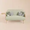 1520 mm 2-Seater Velvet & Rattan Pull-out Sofa Sofa with Rotating Tray