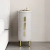 Gray Leather 3-Drawer Narrow Bedside Table with Sintered Stone Top