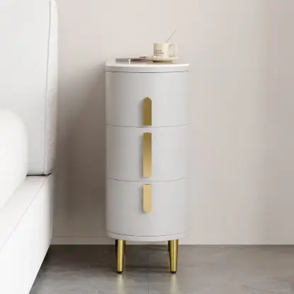 Picture of Gray Leather 3-Drawer Narrow Bedside Table with Sintered Stone Top