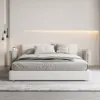 Gray Leather 3-Drawer Narrow Bedside Table with Sintered Stone Top