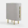 Gray Leather 3-Drawer Narrow Bedside Table with Sintered Stone Top