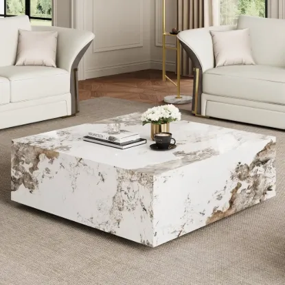 1000mm Square Sintered Stone Block Coffee Table With Storage