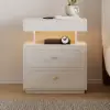 Krila Floating 3-Drawer LED Smart Nightstand with Light Set of 2 – Rectangle – White