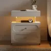 Krila Floating 3-Drawer LED Smart Nightstand with Light Set of 2 – Rectangle – White