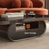 129 cm Oval Sintered Stone Coffee Table with Storage – Black