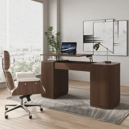 Modern Walnut Standing Computer Desk & Upholstered Swivel Task Chair Set (1500mm ) – AUD-H1309