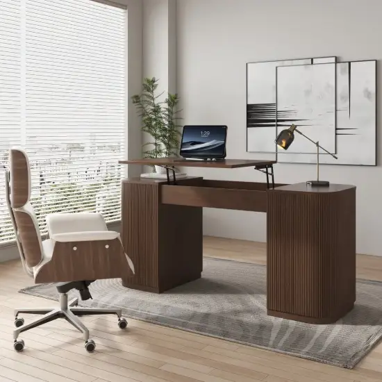 Modern Walnut Standing Computer Desk & Upholstered Swivel Task Chair Set (1500mm ) – AUD-H1309
