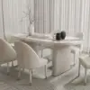 Modern 200 - 240 cm Extendable Oval White Glossy Sintered Stone Dining Table, Seats 6-10