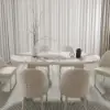 Modern 200 - 240 cm Extendable Oval White Glossy Sintered Stone Dining Table, Seats 6-10