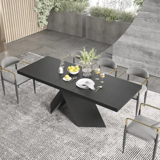 Picture of Farmhouse 160 - 200 cm Extendable Rectangular Black Dining Table, Seats 4–6