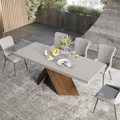 Farmhouse 160 - 200 cm Extendable Rectangular Concrete Gray Dining Table, Seats 4–6