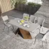 Farmhouse 160 - 200 cm Extendable Rectangular Concrete Gray Dining Table, Seats 4–6