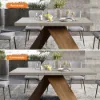 Farmhouse 200 - 240 cm Extendable Rectangular Concrete Gray Dining Table, Seats 6–8