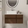 Modern 80 cm Floating Single Bathroom Vanity with Stone Resin Top, Ceramic Basin – Walnut – Faux Marble Vessel