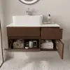 Modern 80 cm Floating Single Bathroom Vanity with Stone Resin Top, Ceramic Basin – Walnut – Faux Marble Vessel