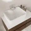 Modern 80 cm Floating Single Bathroom Vanity with Stone Resin Top, Ceramic Basin – Walnut – Faux Marble Vessel