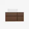 Modern 80 cm Floating Single Bathroom Vanity with Stone Resin Top, Ceramic Basin – Walnut – Faux Marble Vessel