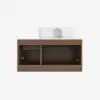 Modern 80 cm Floating Single Bathroom Vanity with Stone Resin Top, Ceramic Basin – Walnut – Faux Marble Vessel