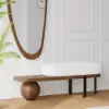 Picture of Walnut & Black Wooden Entryway Fleece Boucle Upholstered with Abstract Metal Legs