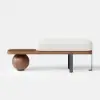 Picture of Walnut & Black Wooden Entryway Fleece Boucle Upholstered with Abstract Metal Legs