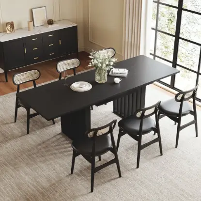 Picture of Japandi 140 - 220 cm Extendable Black Dining Table, Seats 4-8