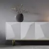 Modern 180 cm Glossy White Wood Sideboard with Cabinets & Adjustable Shelves – Whiteyellow Buffet Kitchen