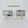 Modern 180 cm Glossy White Wood Sideboard with Cabinets & Adjustable Shelves – Whiteyellow Buffet Kitchen