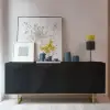 Picture of Modern 180 cm Glossy Black Wood Sideboard with Cabinets & Adjustable Shelves – Blcakyellow Kitchen Cabinet