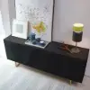 Picture of Modern 180 cm Glossy Black Wood Sideboard with Cabinets & Adjustable Shelves – Blcakyellow Kitchen Cabinet