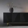 Picture of Modern 180 cm Glossy Black Wood Sideboard with Cabinets & Adjustable Shelves – Blcakyellow Kitchen Cabinet