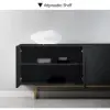 Picture of Modern 180 cm Glossy Black Wood Sideboard with Cabinets & Adjustable Shelves – Blcakyellow Kitchen Cabinet