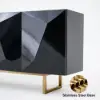 Picture of Modern 180 cm Glossy Black Wood Sideboard with Cabinets & Adjustable Shelves – Blcakyellow Kitchen Cabinet
