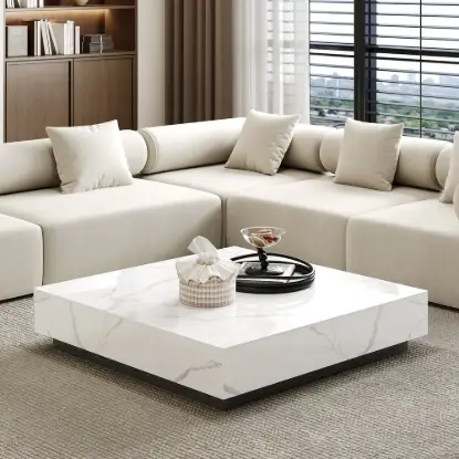 Picture of Modern 1000 mm Square Sintered Stone Block Coffee Table with 2 Drawers